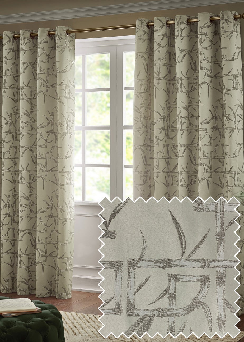 Paoletti Bamboo Jacquard Room Darkening Eyelet Curtain Pair Champagne