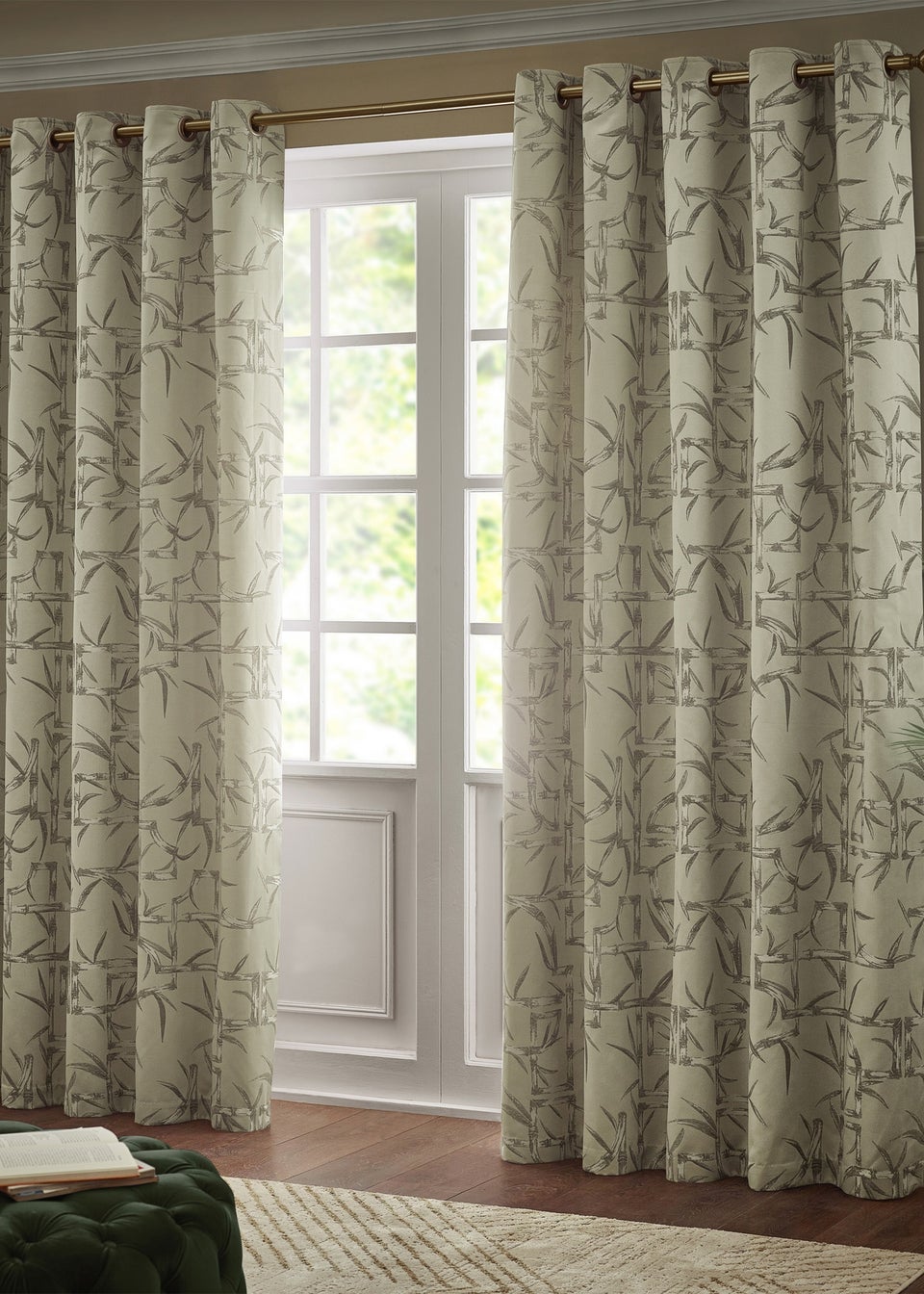 Paoletti Bamboo Jacquard Room Darkening Eyelet Curtain Pair Champagne