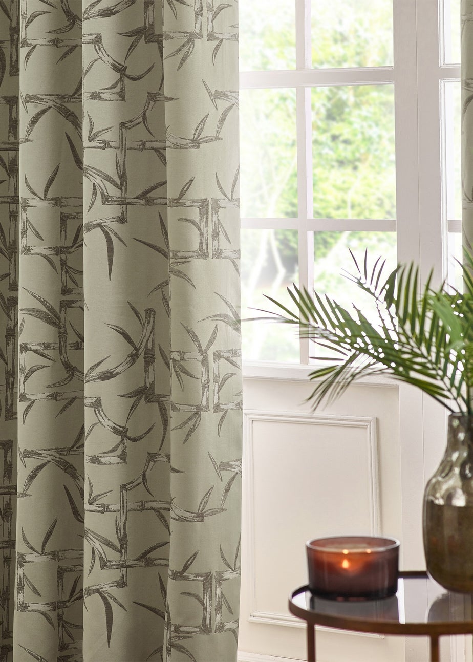 Paoletti Bamboo Jacquard Room Darkening Eyelet Curtain Pair Champagne