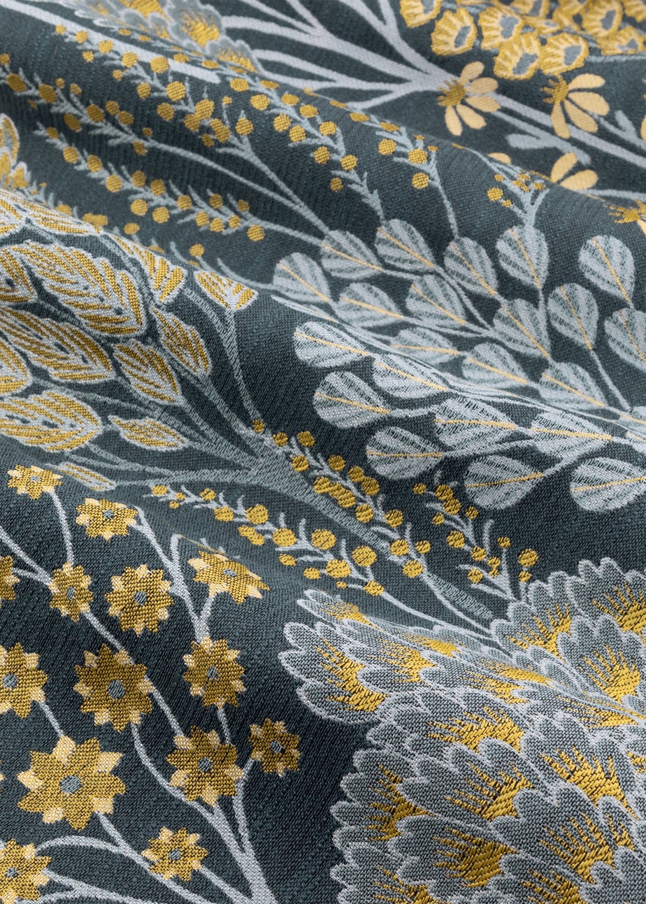 Wylder Nature Ophelia Floral Jacquard Room Darkening Eyelet Curtain Pair Blue/Saffron