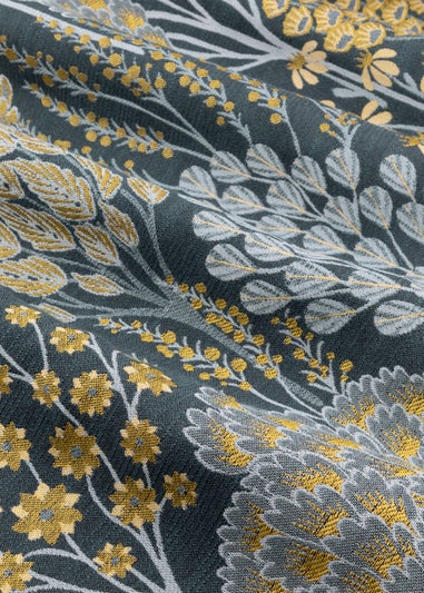 Wylder Nature Ophelia Floral Jacquard Room Darkening Eyelet Curtain Pair Blue/Saffron