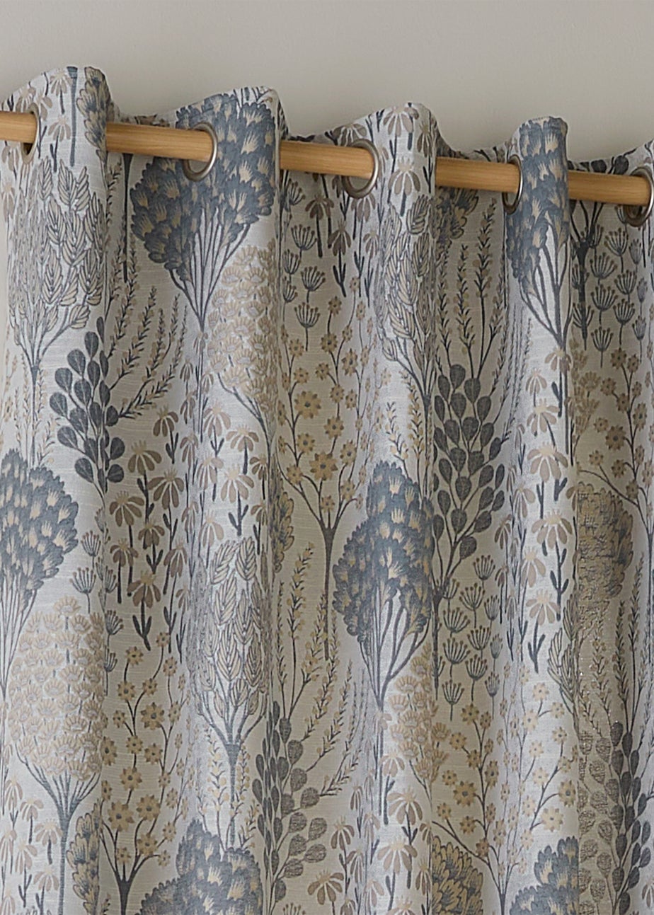 Wylder Nature Ophelia Floral Jacquard Room Darkening Eyelet Curtain Pair Wedgewood