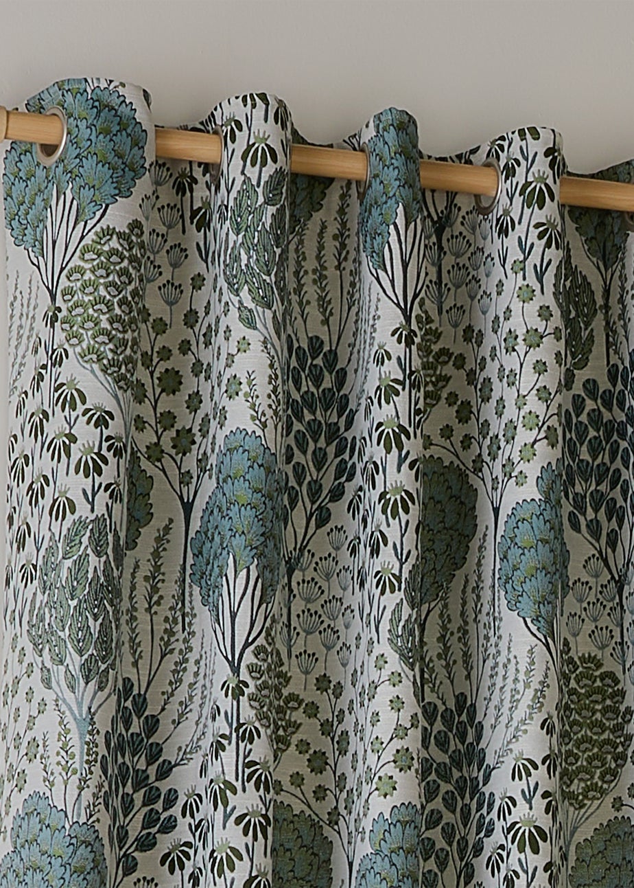 Wylder Nature Ophelia Floral Jacquard Room Darkening Eyelet Curtain Pair Thyme/Mineral