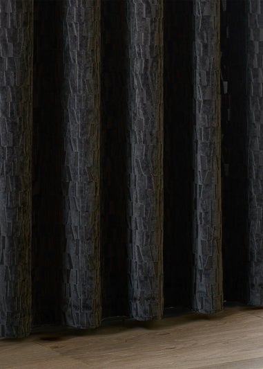 Paoletti Manhattan Velvet Room Darkening Eyelet Curtain Pair Charcoal