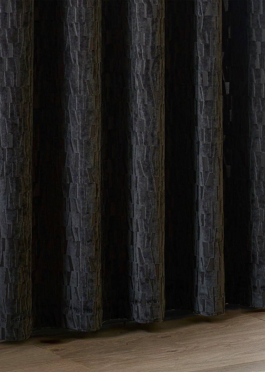 Paoletti Manhattan Velvet Room Darkening Eyelet Curtain Pair Charcoal