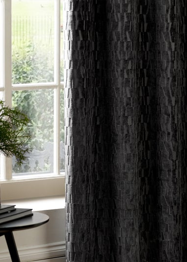 Paoletti Manhattan Velvet Room Darkening Eyelet Curtain Pair Charcoal