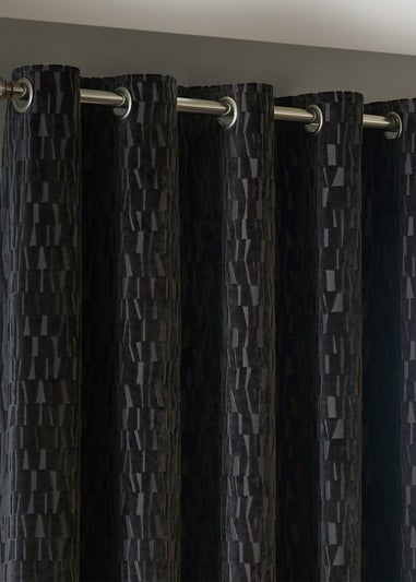 Paoletti Manhattan Velvet Room Darkening Eyelet Curtain Pair Charcoal