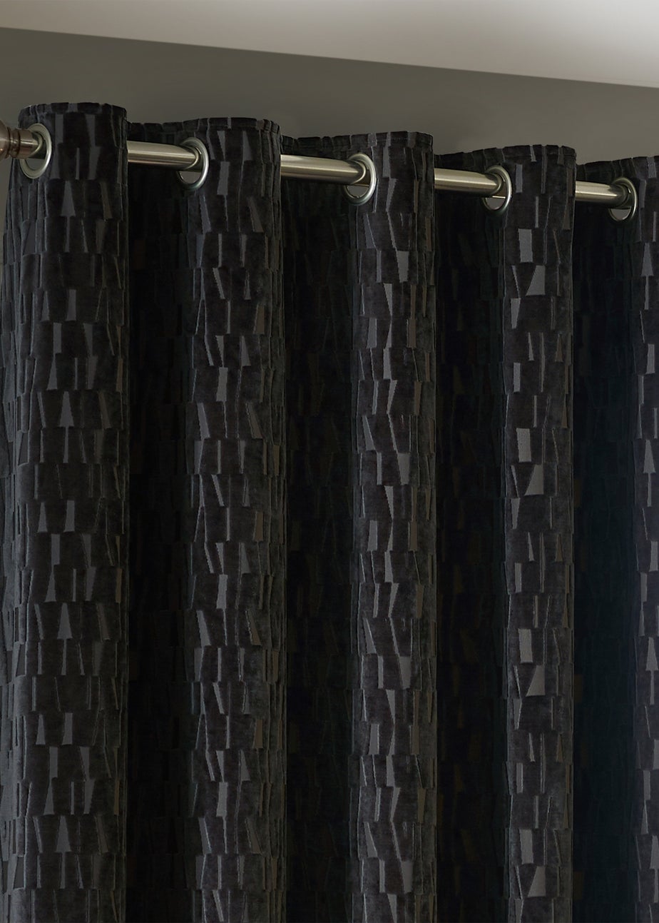 Paoletti Manhattan Velvet Room Darkening Eyelet Curtain Pair Charcoal