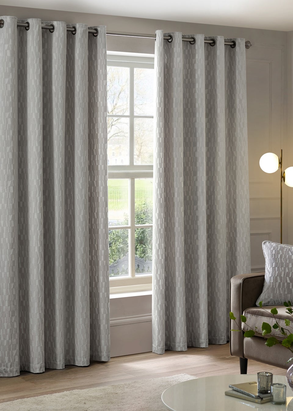 Paoletti Manhattan Velvet Room Darkening Eyelet Curtain Pair Silver