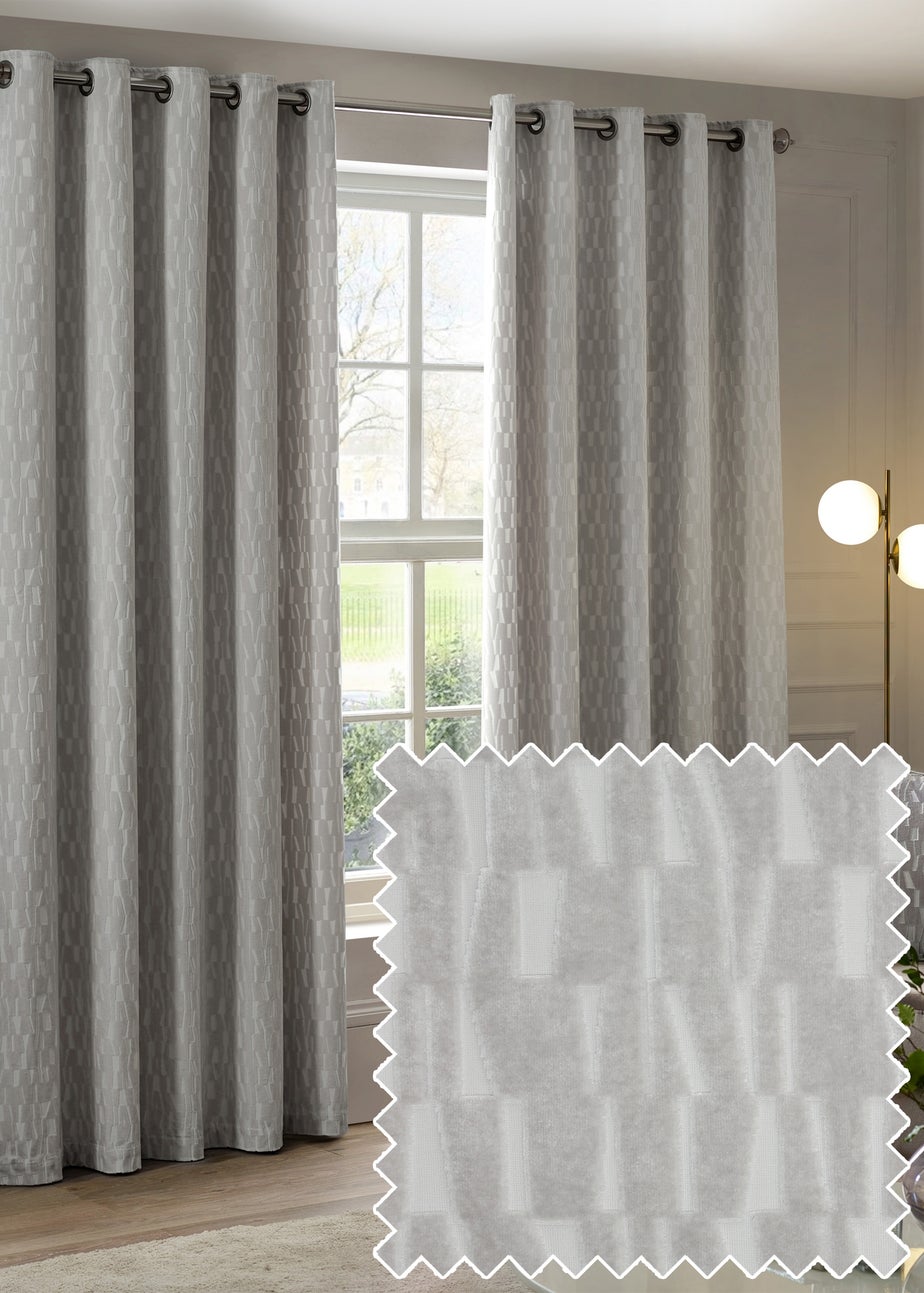 Paoletti Manhattan Velvet Room Darkening Eyelet Curtain Pair Silver