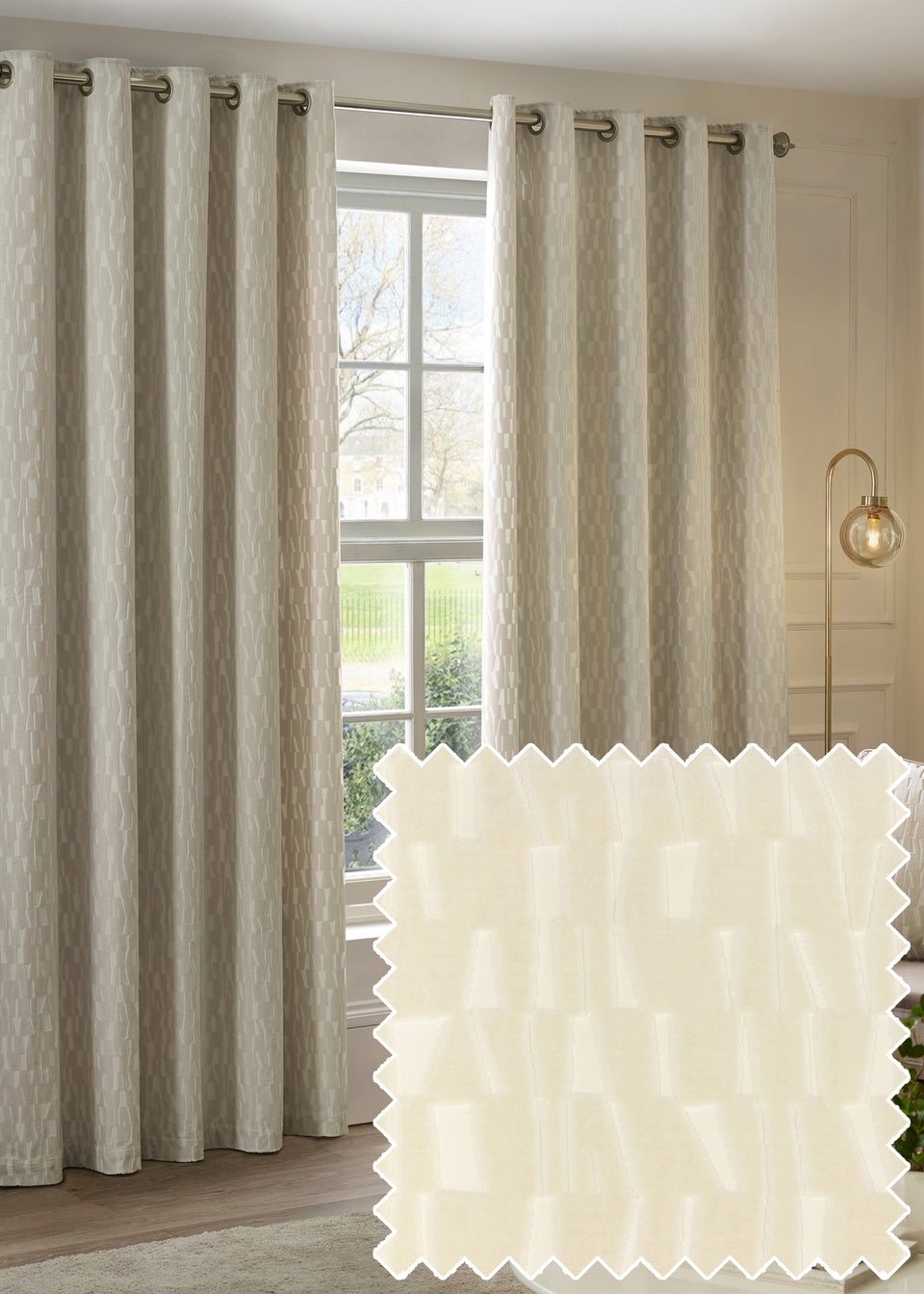 Paoletti Manhattan Velvet Room Darkening Eyelet Curtain Pair Ivory