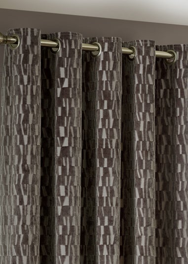 Paoletti Manhattan Velvet Room Darkening Eyelet Curtain Pair Mink