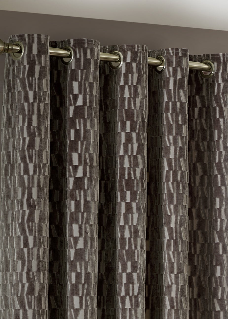 Paoletti Manhattan Velvet Room Darkening Eyelet Curtain Pair Mink