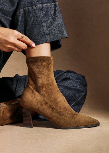 Linzi Blaze Tan Faux Suede Sock Ankle Boot