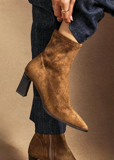 Linzi Blaze Tan Faux Suede Sock Ankle Boot