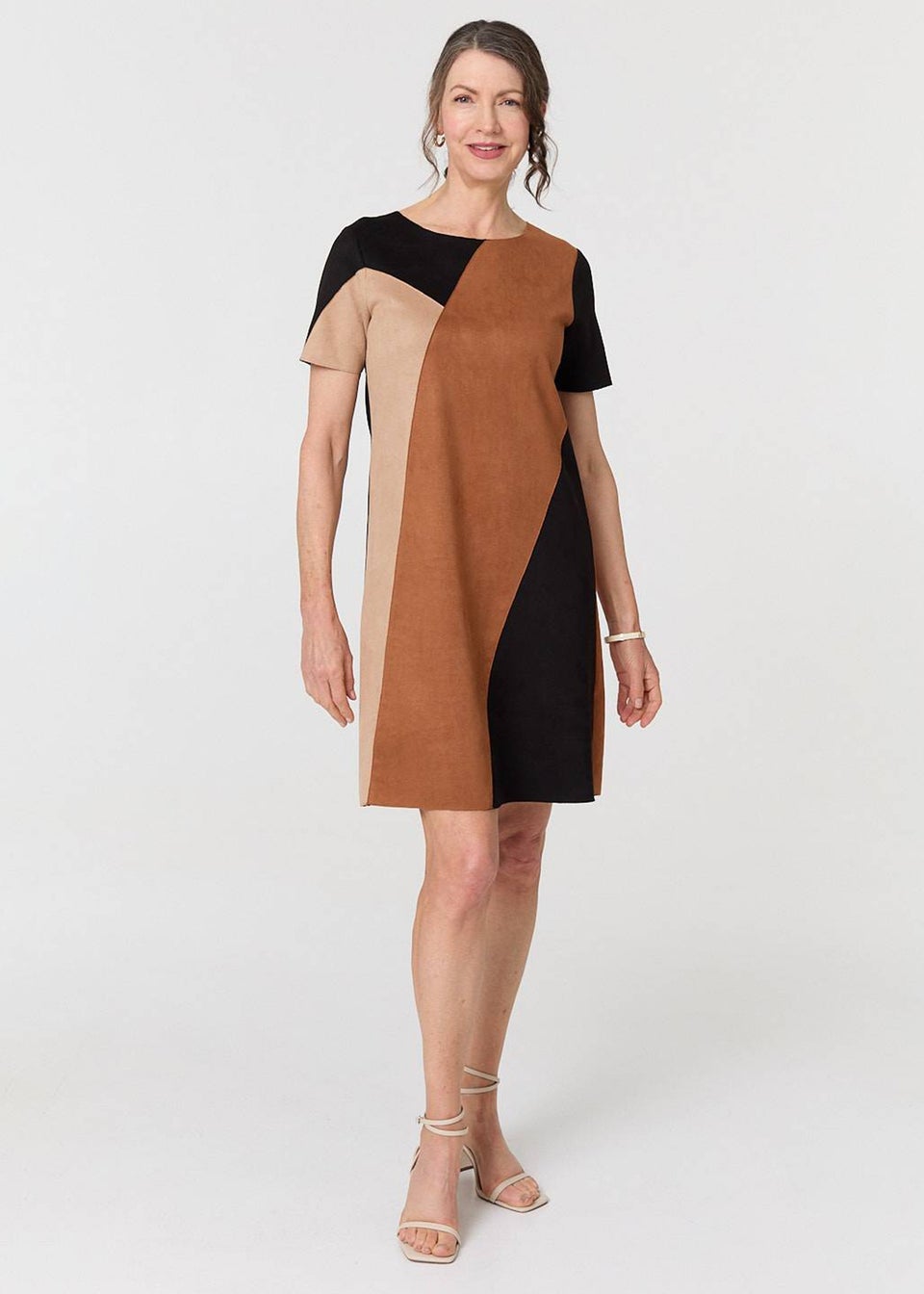 Izabel London Brown Colour Block Short Sleeve Midi Dress