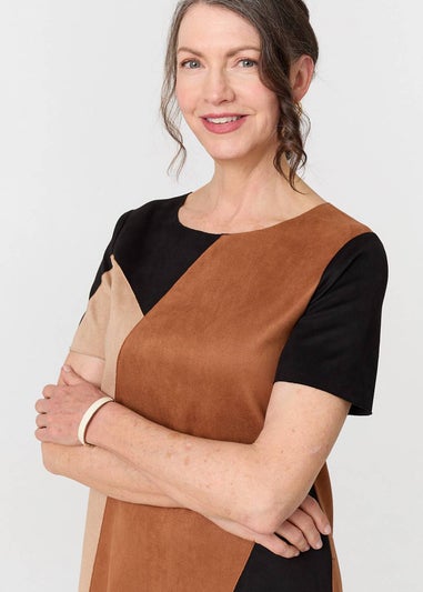 Izabel London Brown Colour Block Short Sleeve Midi Dress