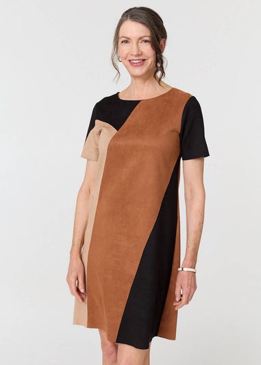 Izabel London Brown Colour Block Short Sleeve Midi Dress