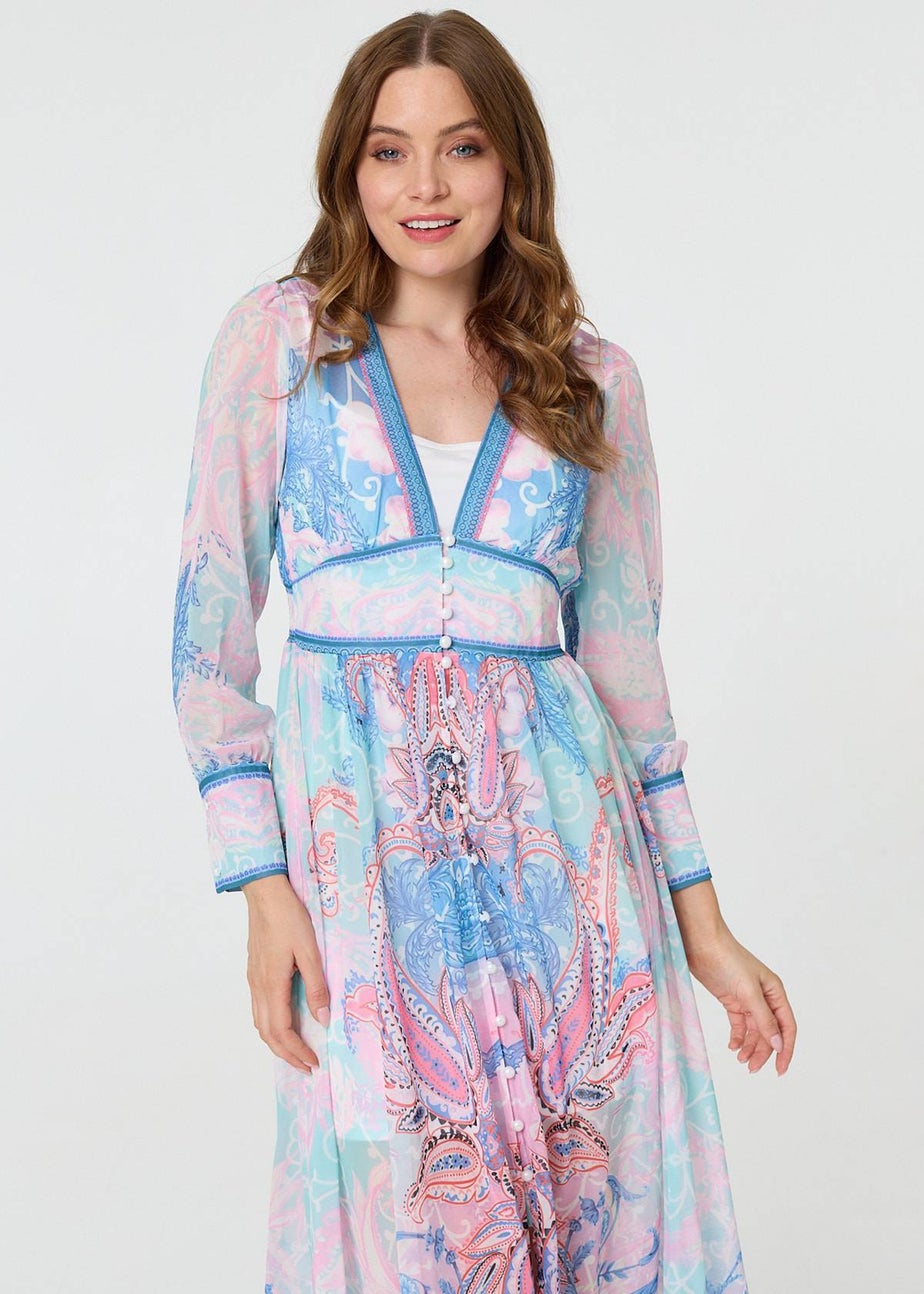 Izabel London Blue Border Print Layered Empire Midi Dress