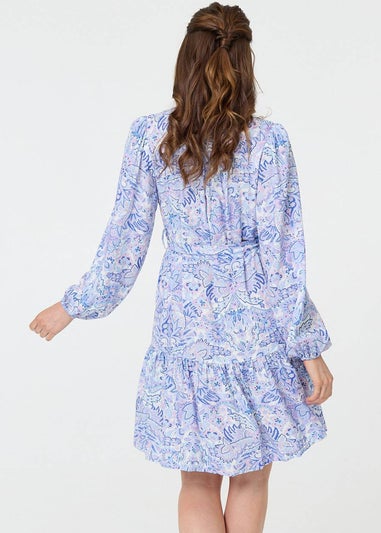 Izabel London Blue Printed High Neck Short Shirt Dress