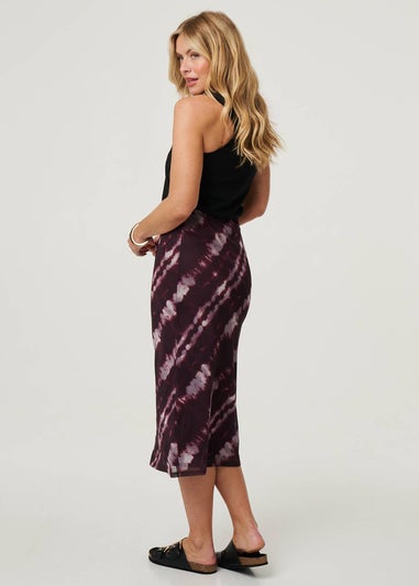 Izabel London Burgundy Tie Dye Ruched High Waist Midi Skirt