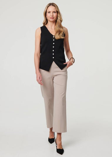 Izabel London Black Sleeveless Buttoned Waistcoat Top