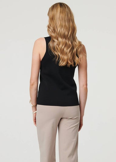 Izabel London Black Sleeveless Buttoned Waistcoat Top