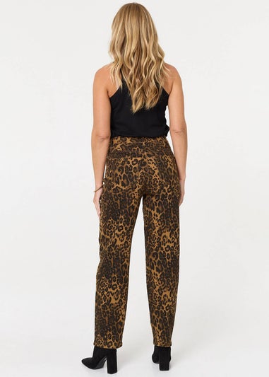 Izabel London Brown Animal Print High Waist Wide Leg Jeans