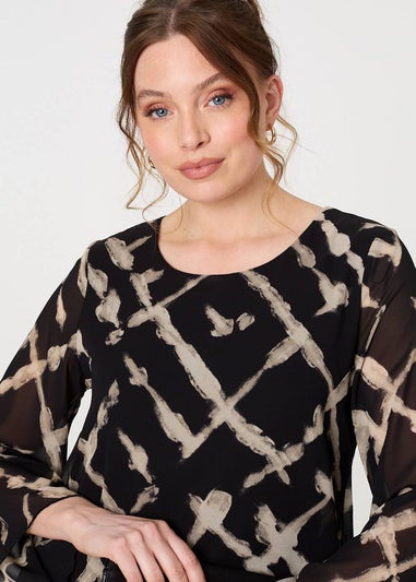 Izabel London Black Printed Asymmetric Semi Sheer Tunic Top