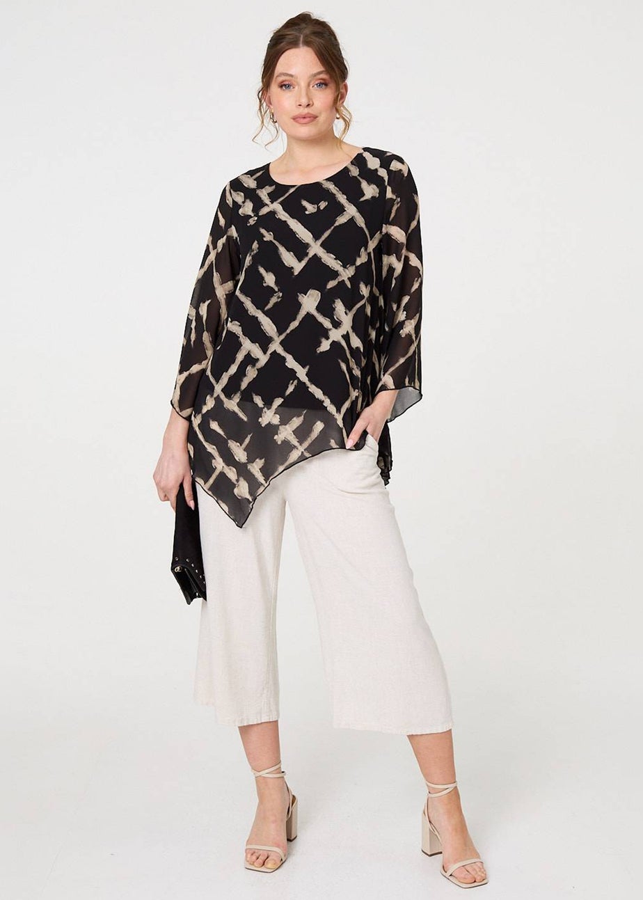 Izabel London Black Printed Asymmetric Semi Sheer Tunic Top