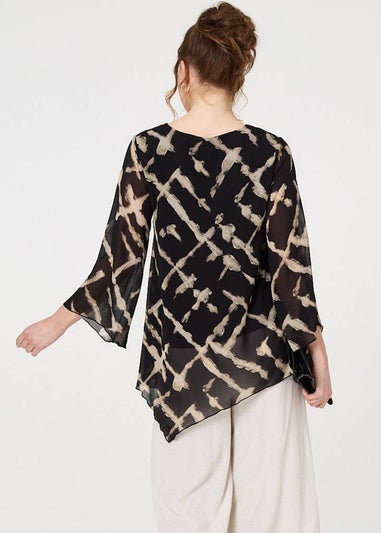 Izabel London Black Printed Asymmetric Semi Sheer Tunic Top