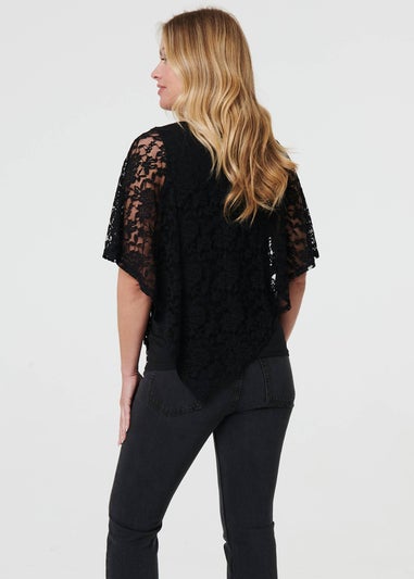 Izabel London Black Floral Lace Asymmetric Layered Top