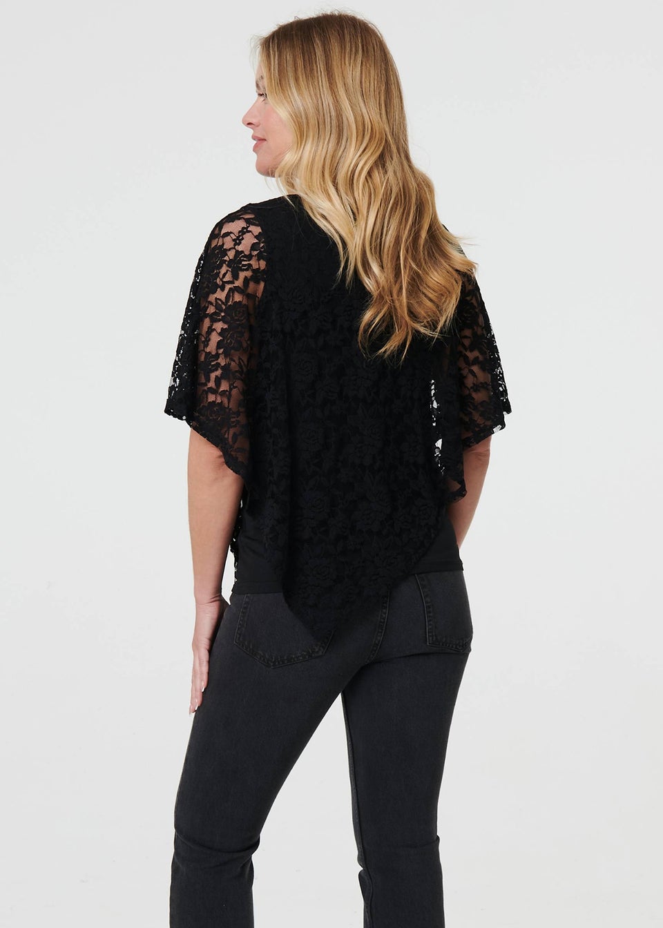 Izabel London Black Floral Lace Asymmetric Layered Top