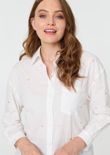 Izabel London White Heart Embroidered Long Sleeve Shirt