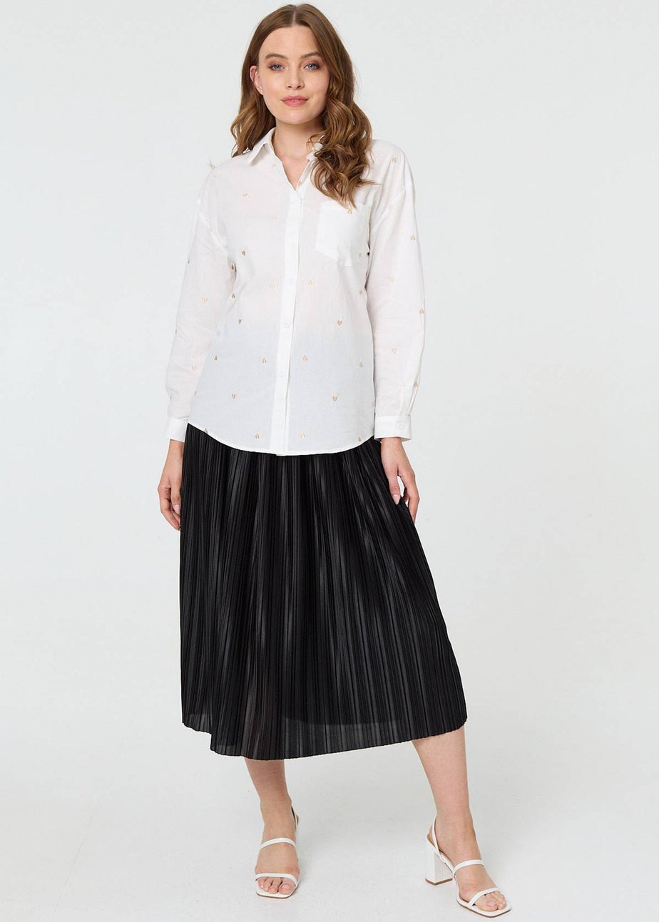 Izabel London White Heart Embroidered Long Sleeve Shirt