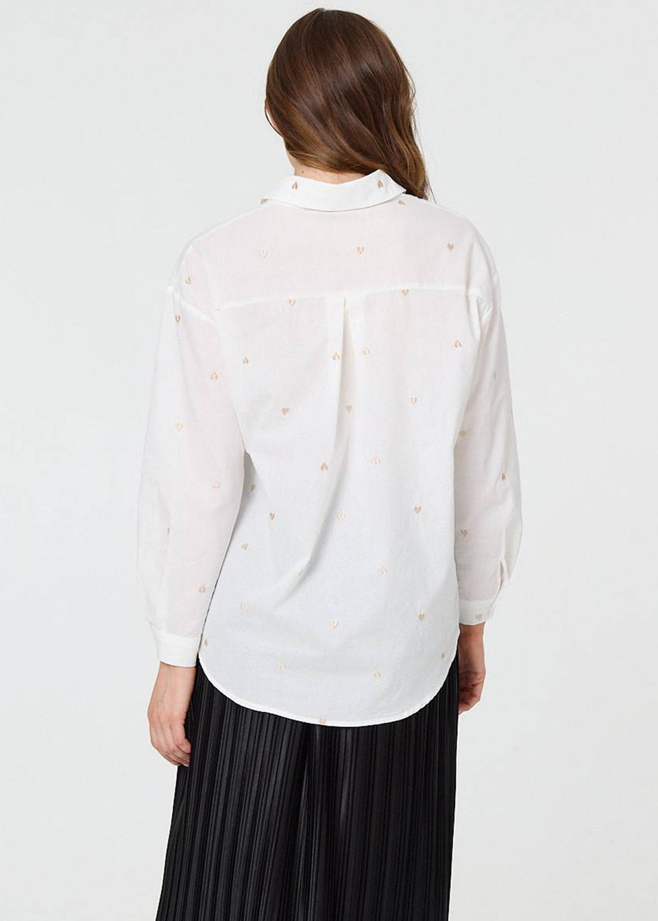 Izabel London White Heart Embroidered Long Sleeve Shirt