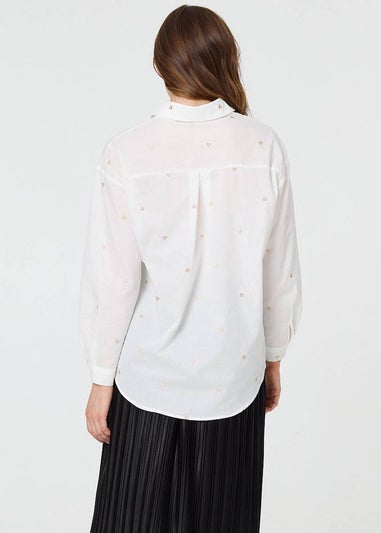 Izabel London White Heart Embroidered Long Sleeve Shirt