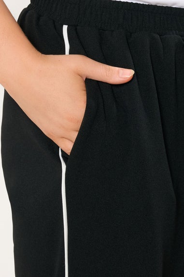 Yours Curve Black Scuba Side Stripe Wide Leg Trousers