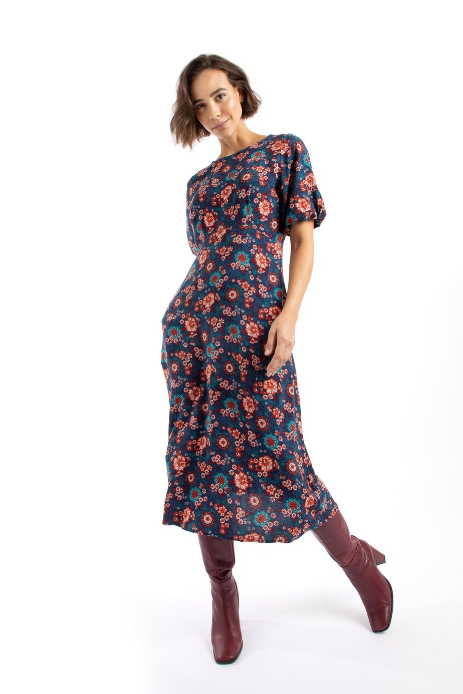 Weird Fish Dark Blue Everly Printed Viscose Dress