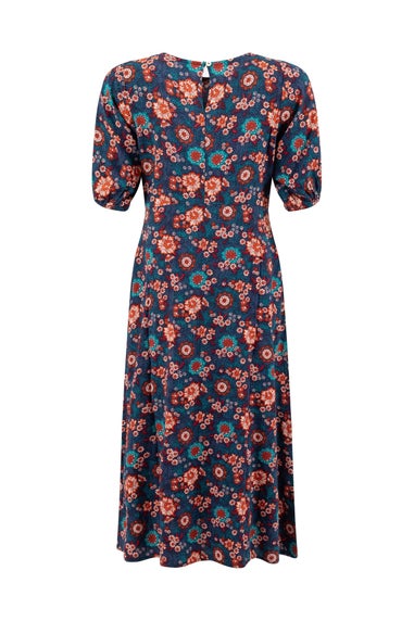 Weird Fish Dark Blue Everly Printed Viscose Dress