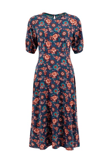 Weird Fish Dark Blue Everly Printed Viscose Dress