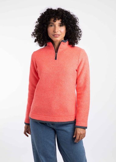 Weird Fish Hot Coral Beye 1/4 Zip Grid Fleece