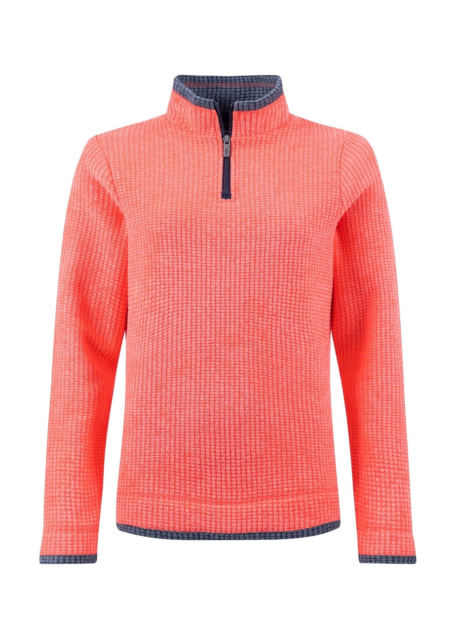 Weird Fish Hot Coral Beye 1/4 Zip Grid Fleece