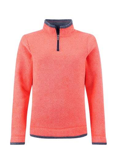 Weird Fish Hot Coral Beye 1/4 Zip Grid Fleece