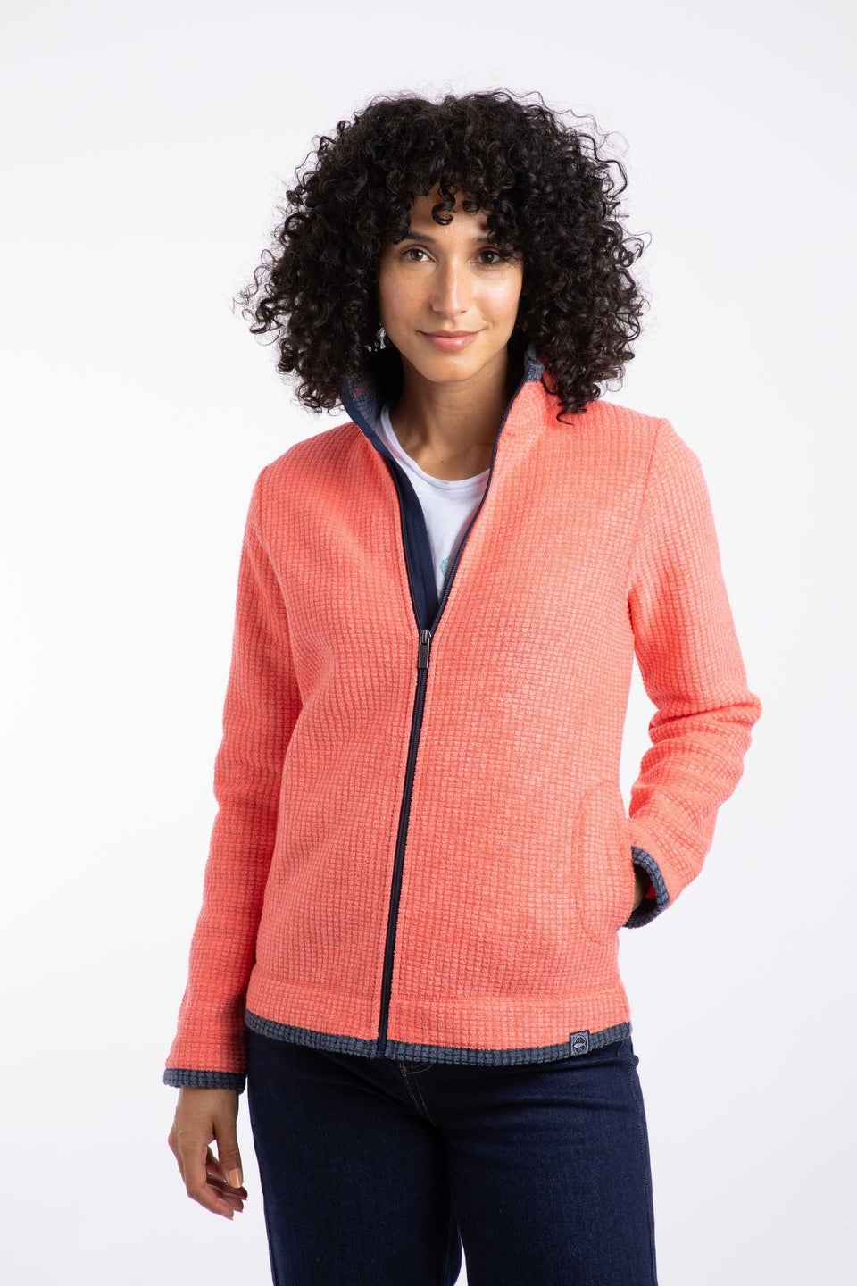 Weird Fish Hot Coral Ariana Full Zip Grid Fleece
