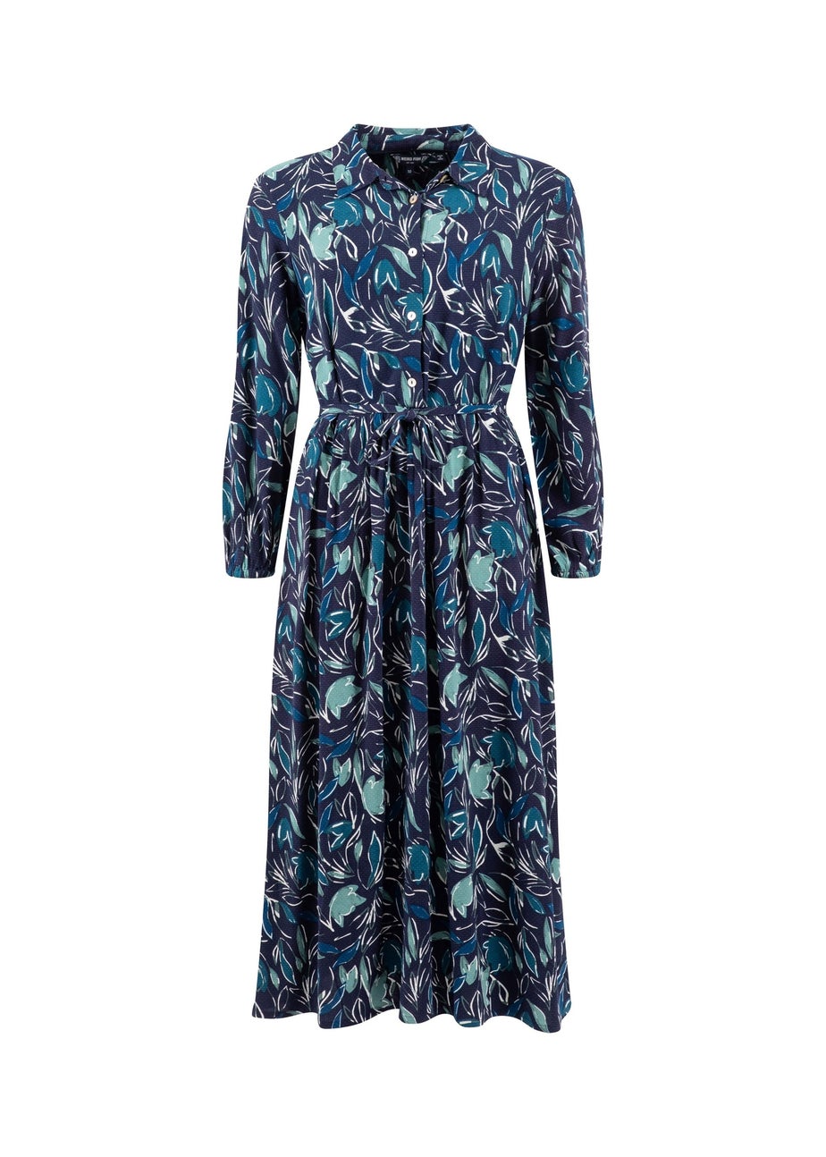 Weird Fish Estate Blue Steffan Printed Maxi Shirt Dress