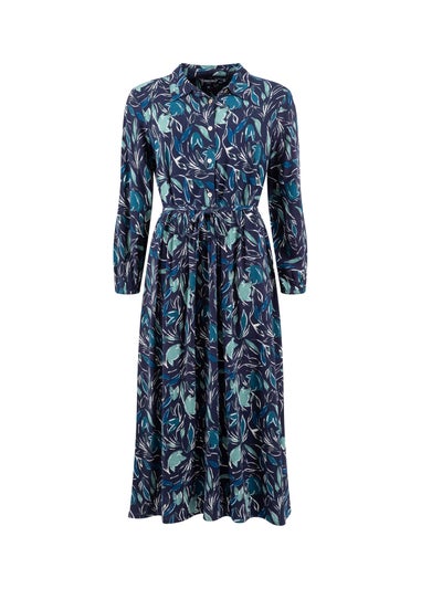 Weird Fish Estate Blue Steffan Printed Maxi Shirt Dress
