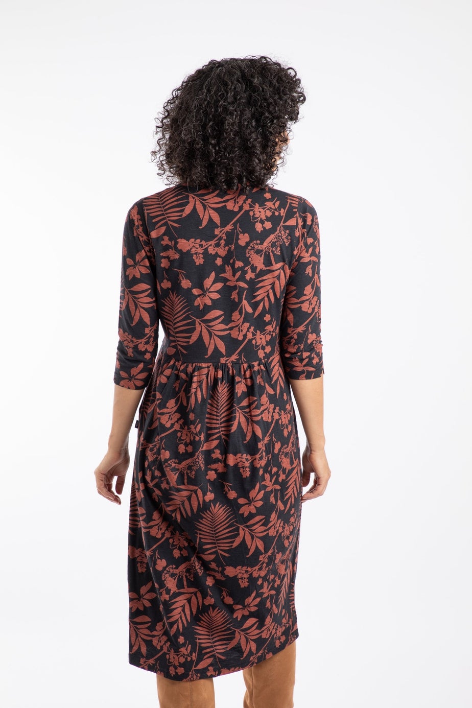 Weird Fish Bitter Chocolate Isolde Printed Jersey Midi Dress