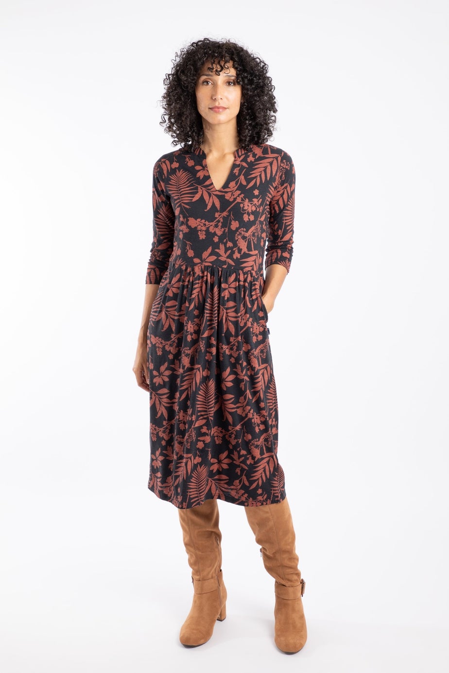 Weird Fish Bitter Chocolate Isolde Printed Jersey Midi Dress