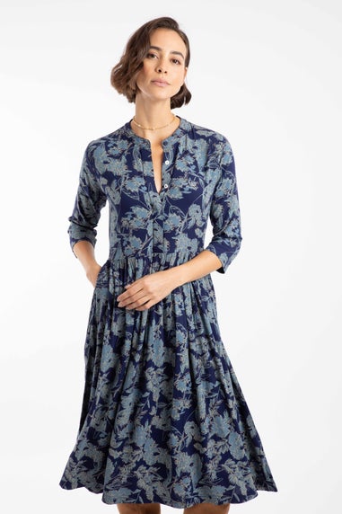 Weird Fish True Blue Hellen Printed Crepe Shirt Dress